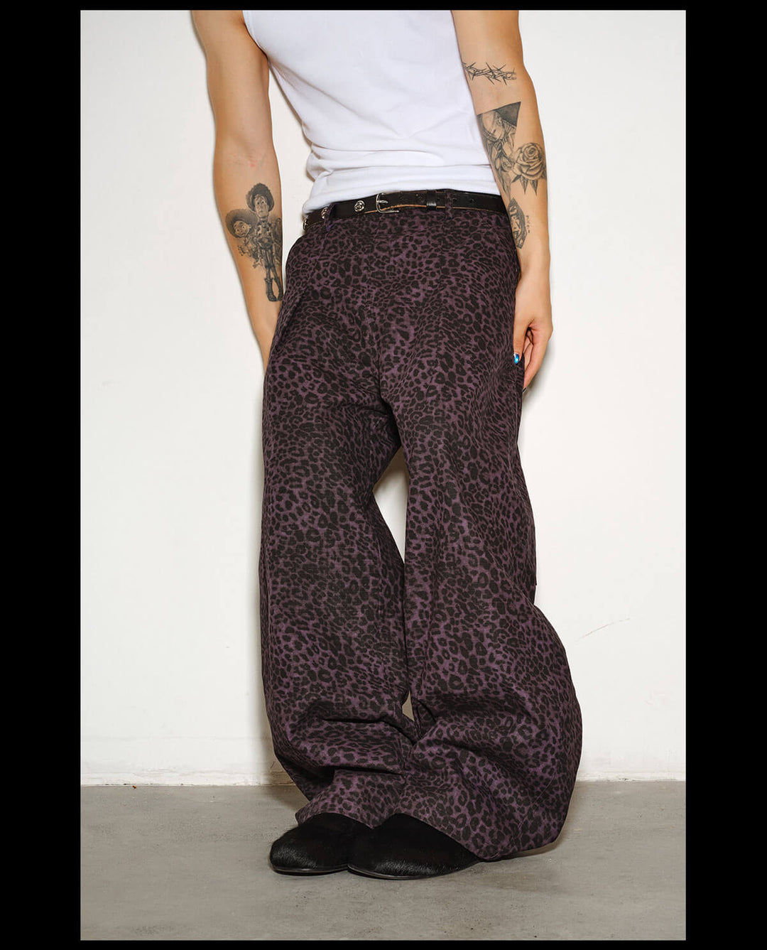 NOVACAM Purple Leopard Print Curved Baggy Pants | Face 3 Face