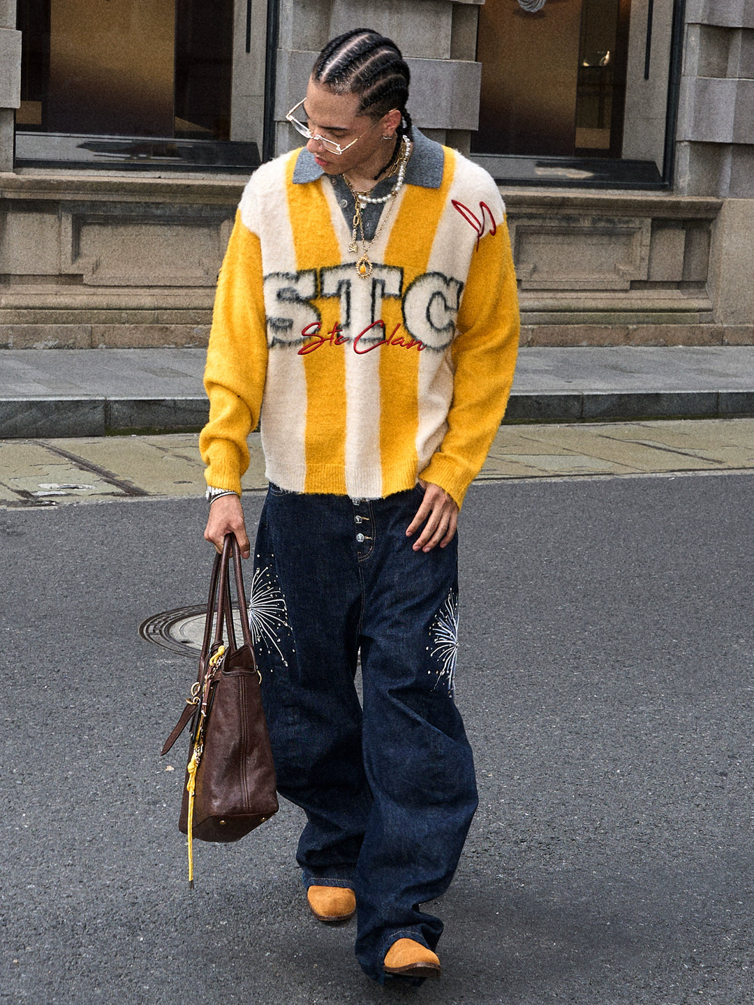 STEEPC Vertical Stripe Brushed Knit Polo Sweater | Face 3 Face