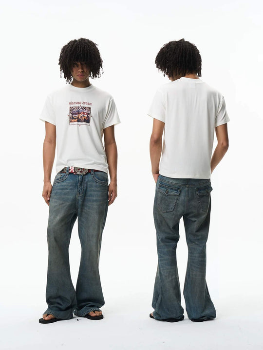 EXITMODE BY BLIND NO PLAN Washed Distressed Back Flap Pocket Flared Jeans | Face 3 Face