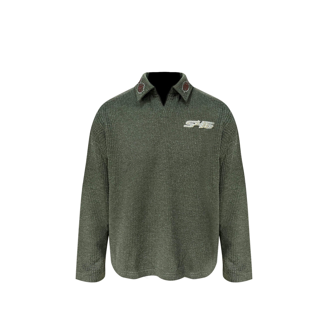 S45 Pearl and Rhinestone Long Sleeve Polo | Face 3 Face