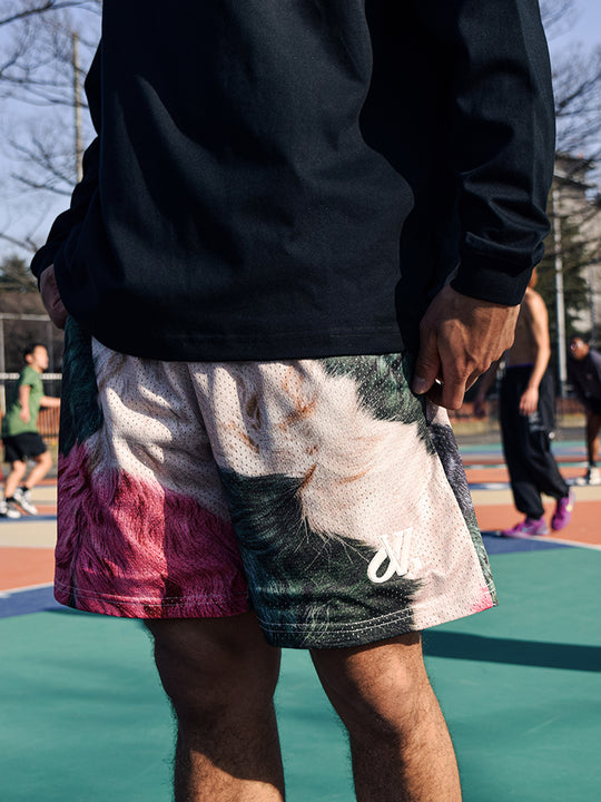 JUST VIBE Plush Texture Print Mesh Basketball Shorts | Face 3 Face