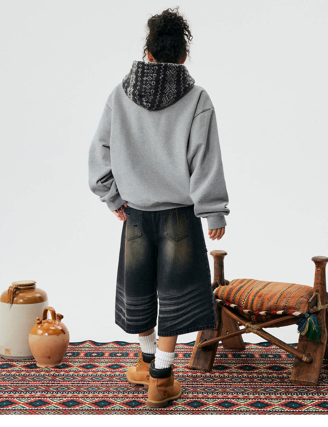 MEDM Patterned Sherpa Hood Patchwork Hoodie | Face 3 Face