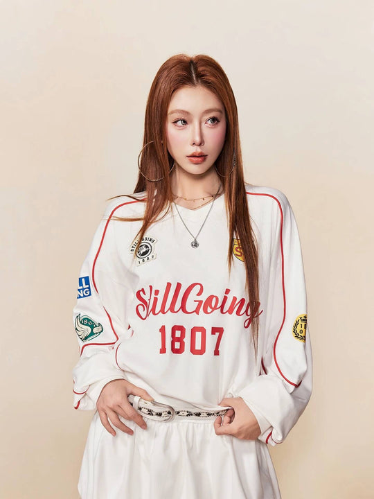 1807 Patchwork Print V Neck Long Sleeve Hockey Jersey | Face 3 Face