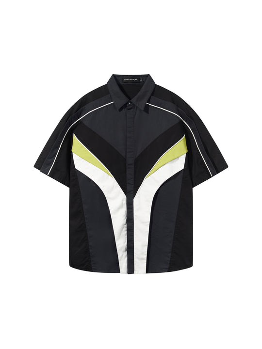 BLIND NO PLAN Colorblocked 3D Striped Short Sleeved Shirt | Face 3 Face