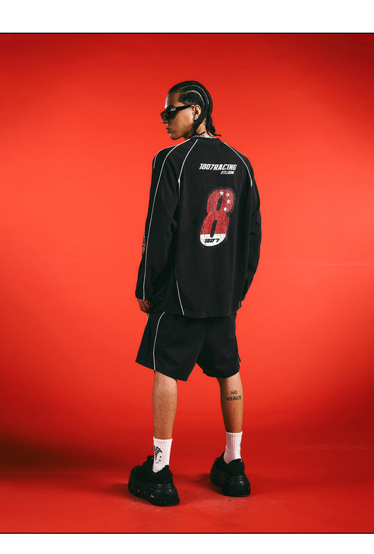 1807 Racing Print Mesh Layer Long Sleeve Tee | Face 3 Face