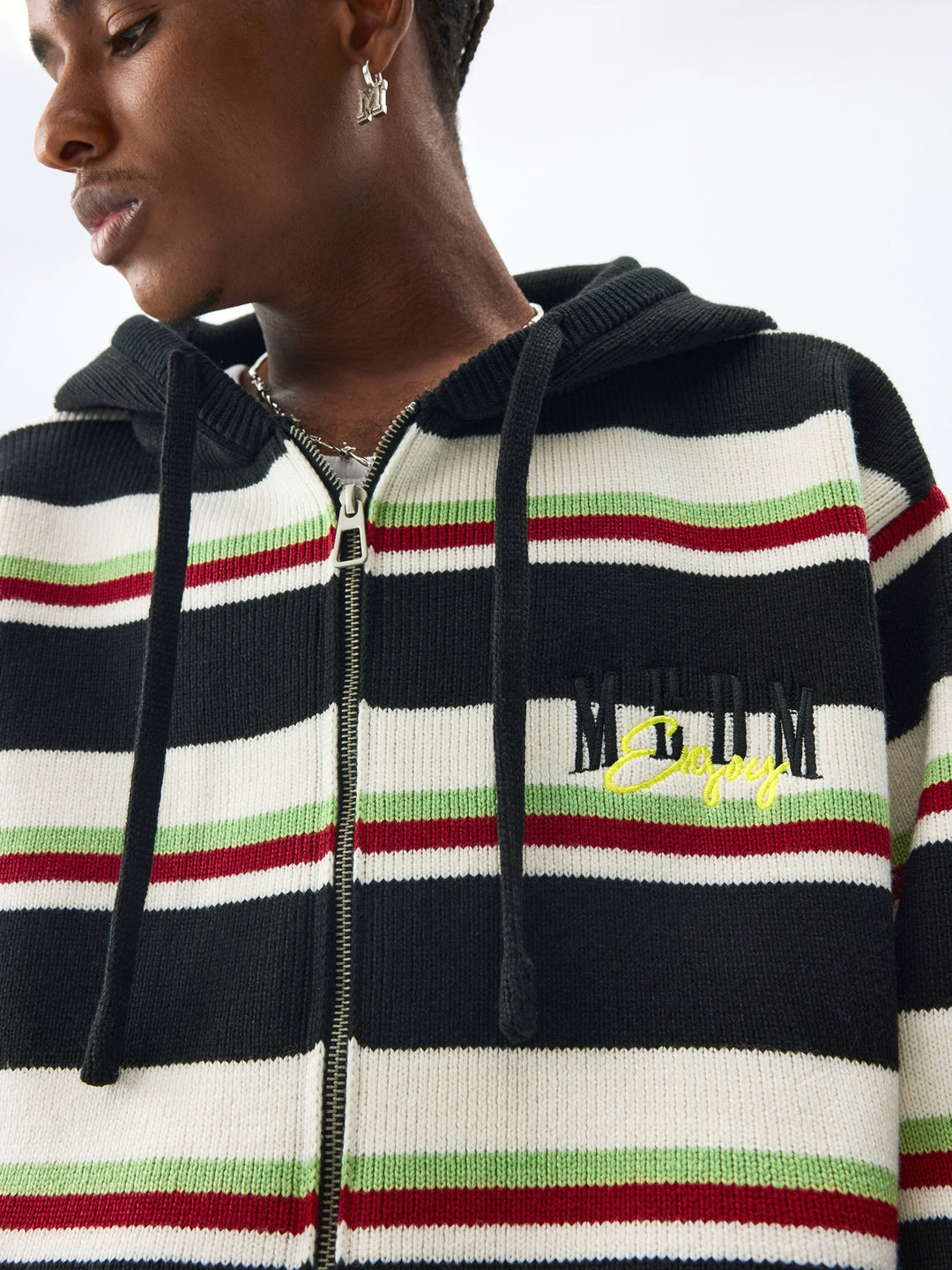 MEDM Colorful Stripes Zip-Up Knit Hoodie | Face 3 Face