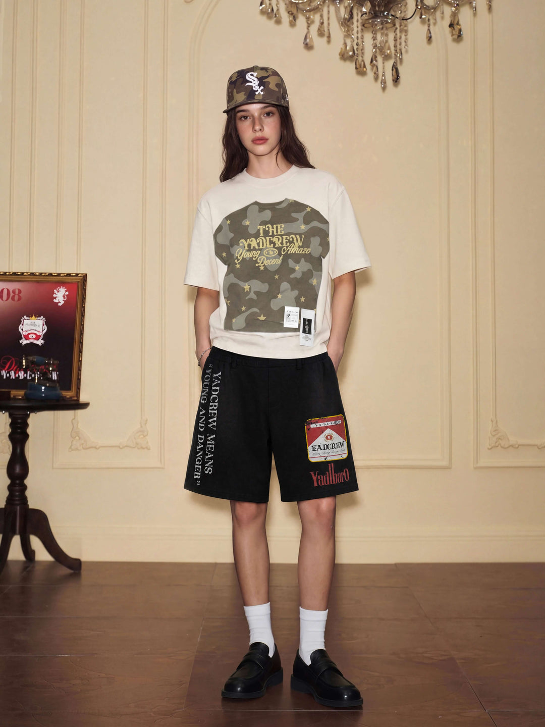 YADcrew Parody Print Washed Sweat Shorts | Face 3 Face