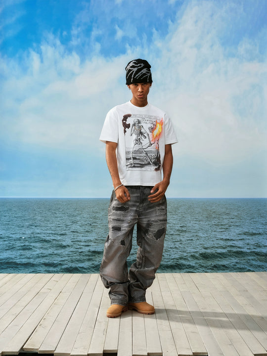 YADcrew Flame Skull Pearl Graphic Tee | Face 3 Face