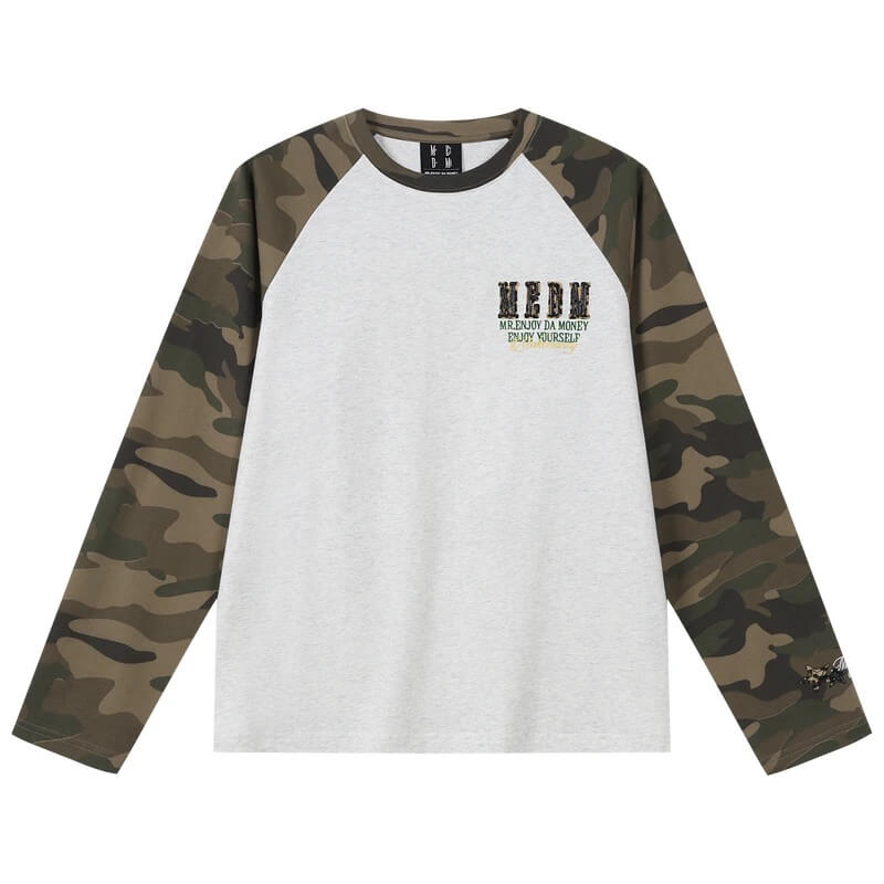 MEDM Leopard Camo Print Raglan Long Sleeve Tee | Face 3 Face