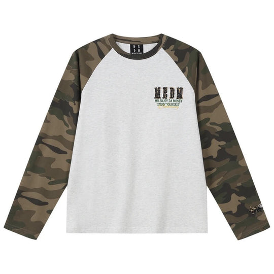 MEDM Leopard Camo Print Raglan Long Sleeve Tee | Face 3 Face