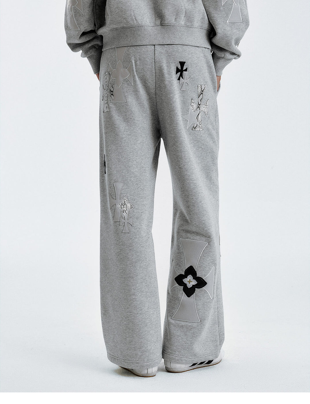 MEDM Leather Cross Star Patchwork Sweatpants | Face 3 Face