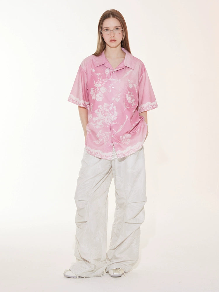 EMPTY REFERENCE Tie Dye Gradient Flower Short Sleeve Shirt | Face 3 Face