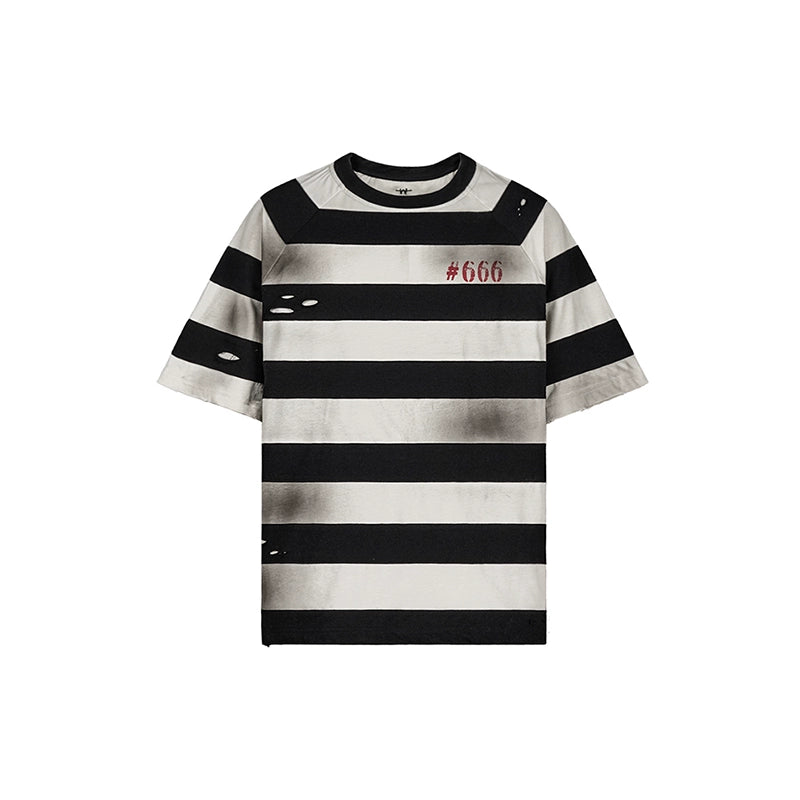 UNDERWATER Jailbird Dirty Dye Cut Distressed Stripe Tee | Face 3 Face