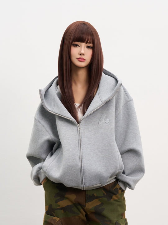 AFGK Air Layer High Collar Embroidered Oversized Zip-Up Hoodie | Face 3 Face