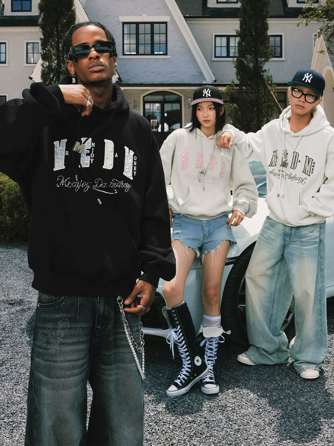 MEDM M Buckled Drawstring Pearl Logo Embroidered Hoodie | Face 3 Face