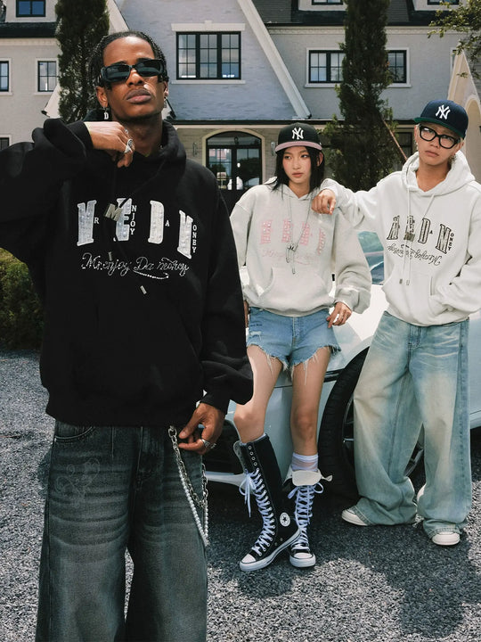 MEDM M Buckled Drawstring Pearl Logo Embroidered Hoodie | Face 3 Face