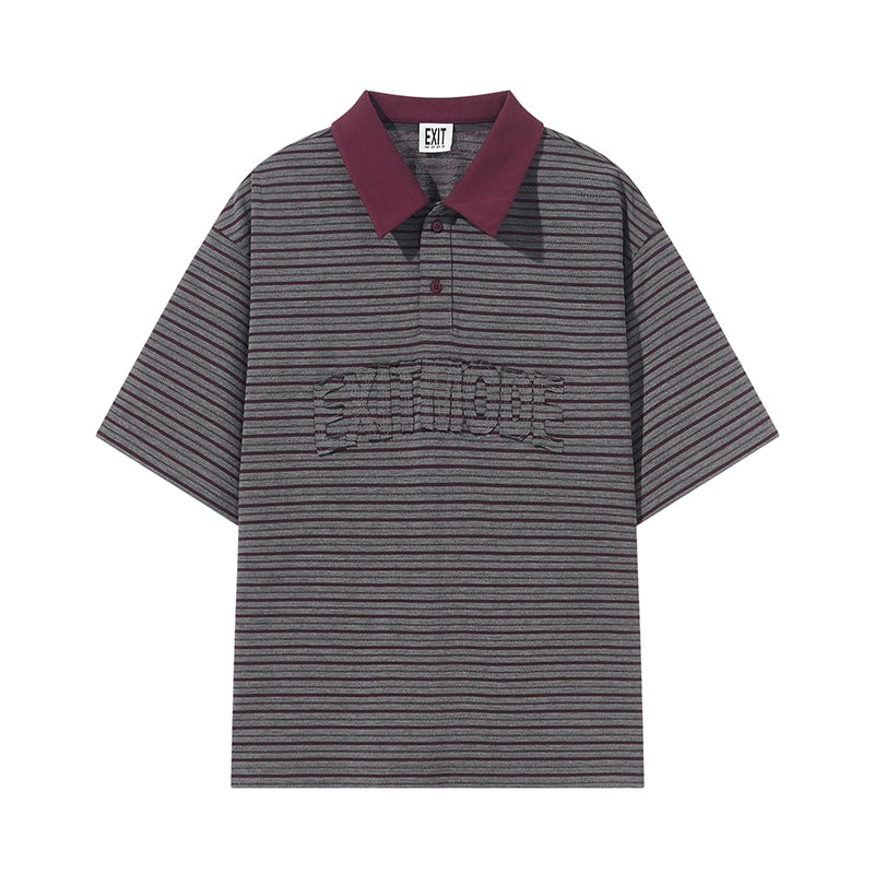 BLIND NO PLAN Striped Raw-Edge Patch Polo | Face 3 Face