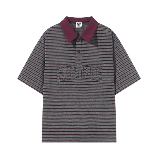 BLIND NO PLAN Striped Raw-Edge Patch Polo | Face 3 Face