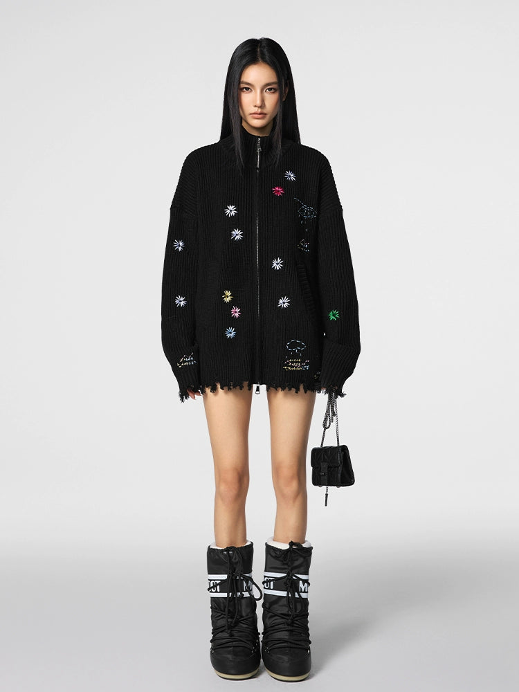 Achock Floral Embroidery Zipper Hoodie | Face 3 Face