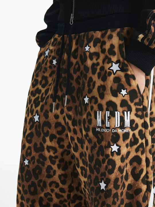 MEDM Leopard Print Star Embroidered Baggy Sweatpants | Face 3 Face