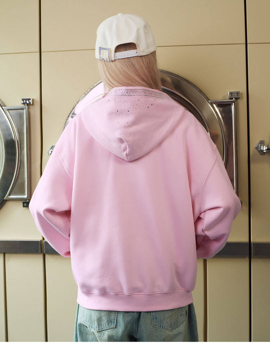 MEDM Paisley Hood Lining Rhinestone Embellished Zip Up Hoodie | Face 3 Face