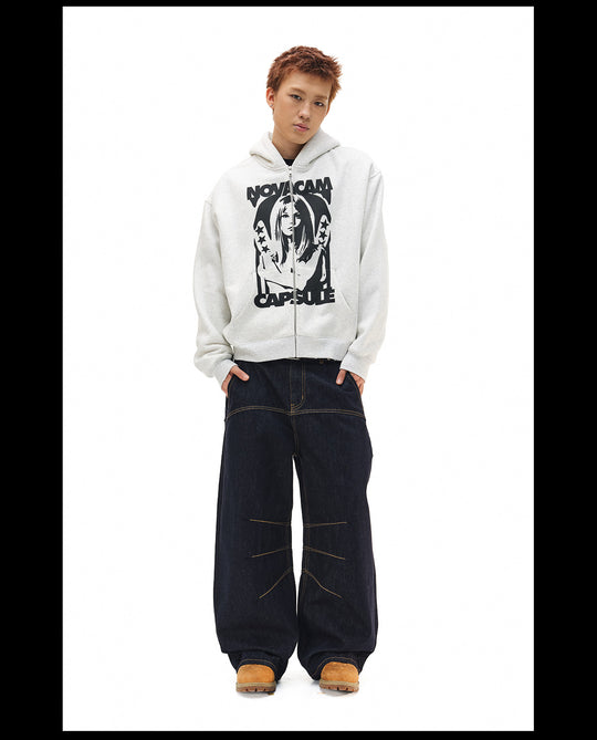 NOVACAM Vintage Print Zip Up Hoodie | Face 3 Face