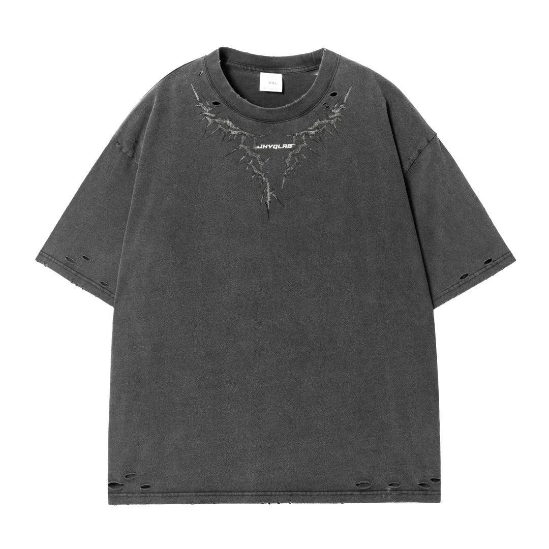 JHYQ Thorn Print Destruction Washed Tee | Face 3 Face