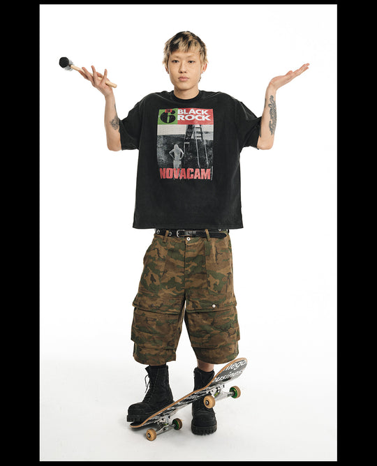 NOVACAM Vintage Rock Washed Black Stitch Tee | Face 3 Face