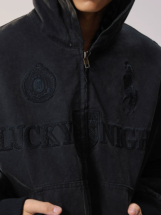 Remedy Embroidered Washed Hooded Bomber Jacket | Face 3 Face