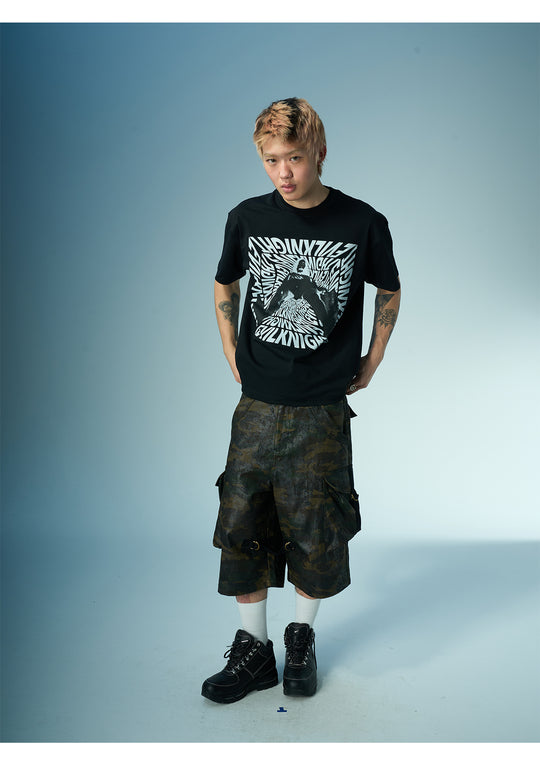 EVILKNIGHT(EK) 3D Portrait and Letter Print Tee | Face 3 Face