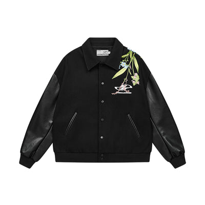 Harsh and Cruel Logo Full Back Embroidered Floral Varsity Jacket | Face 3 Face