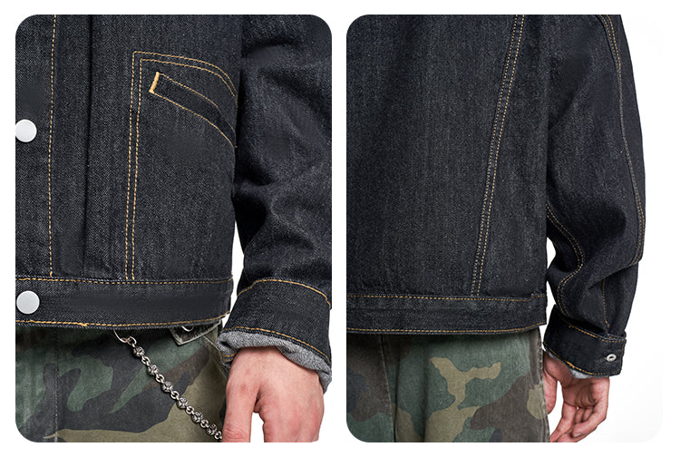 F3F Select Orange Stitching Black Denim Jacket | Face 3 Face