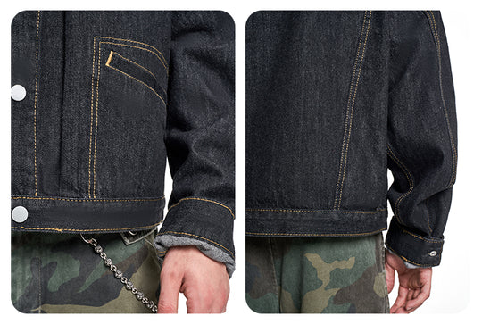 F3F Select Orange Stitching Black Denim Jacket | Face 3 Face