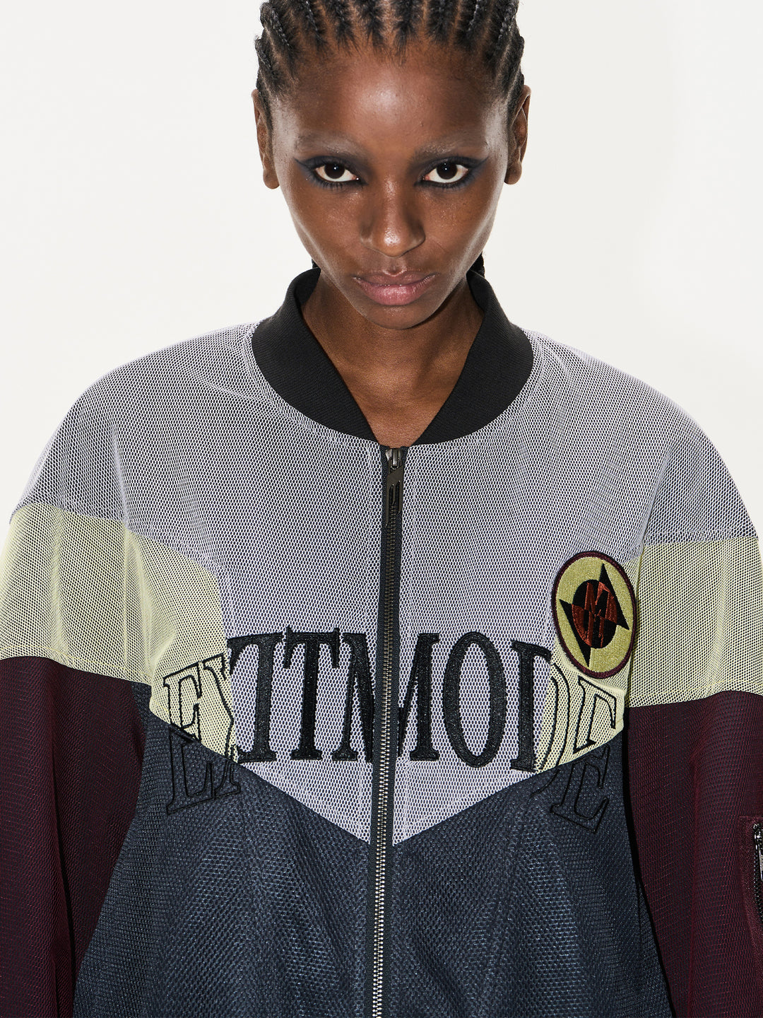 BLIND NO PLAN Mesh Double-Layer Contrast Badge MA-1 Jacket | Face 3 Face