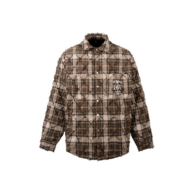 1807 STILL GOING Plaid Diamond Patchwork Quilted Shirt Jacket | Face 3 Face