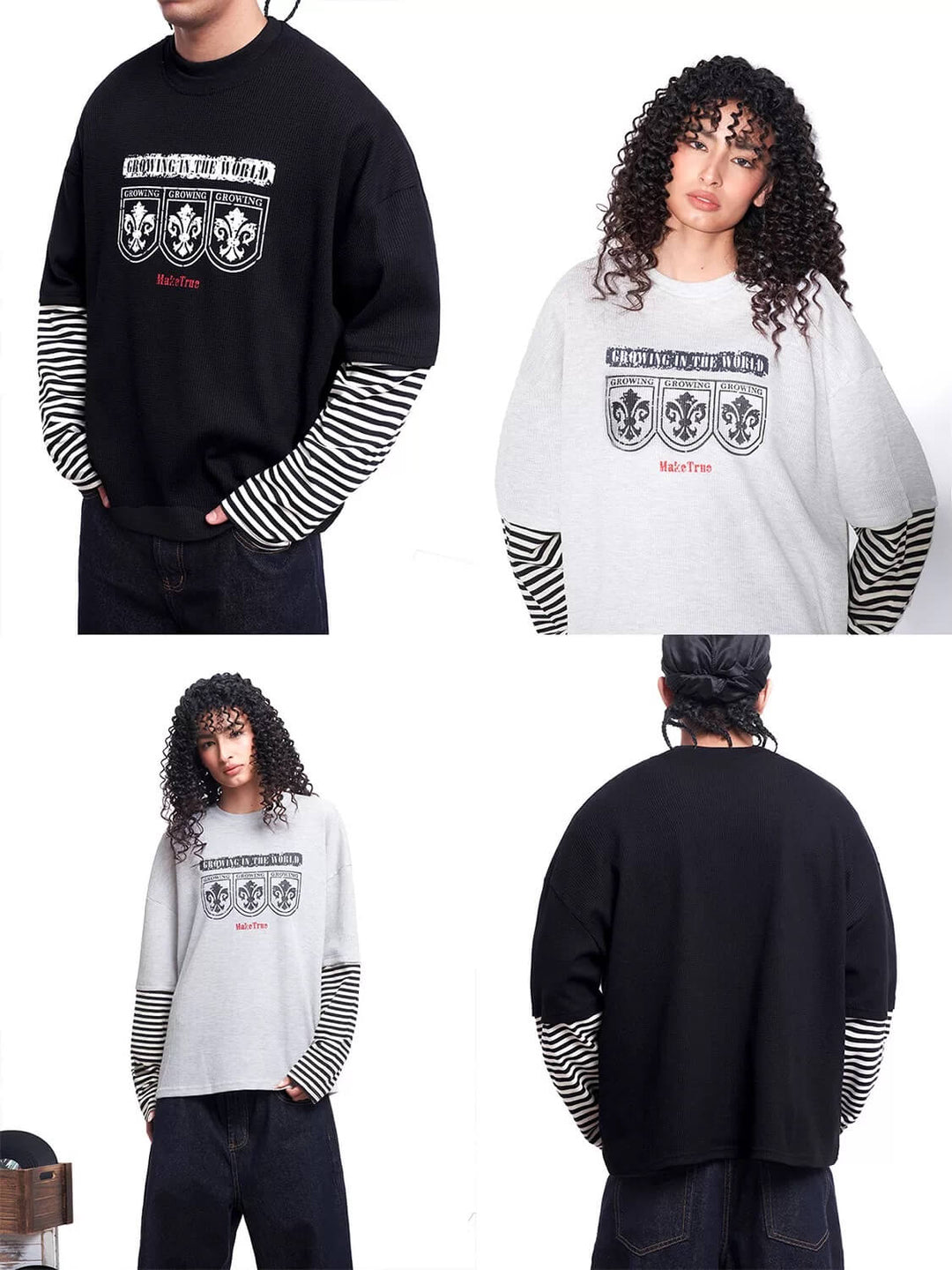 F3F Select Layered Stripe Long Sleeve Waffle Tee | Face 3 Face