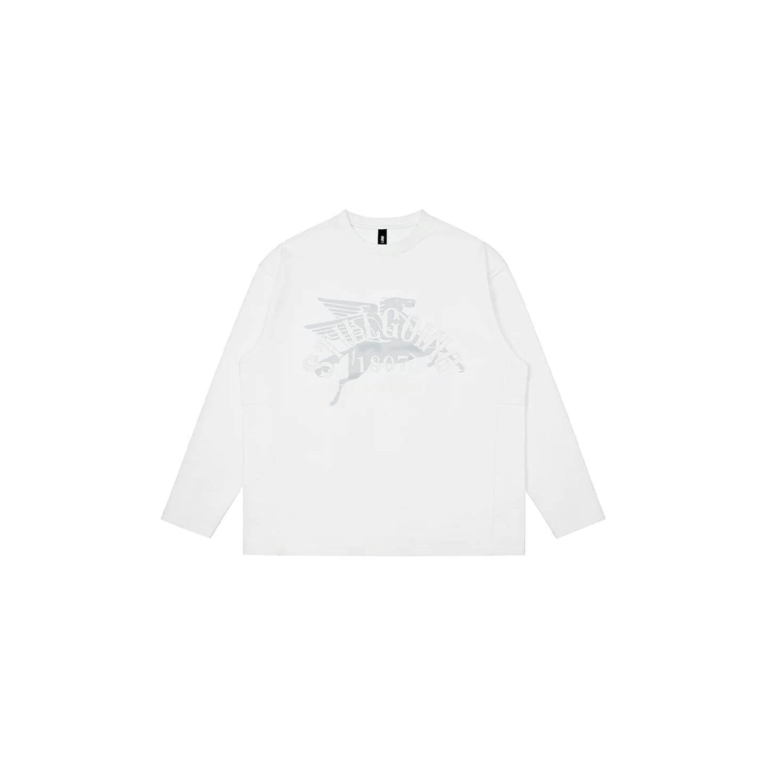 1807 Pegasus Embroidered Patch Distressed Long Sleeve Tee | Face 3 Face