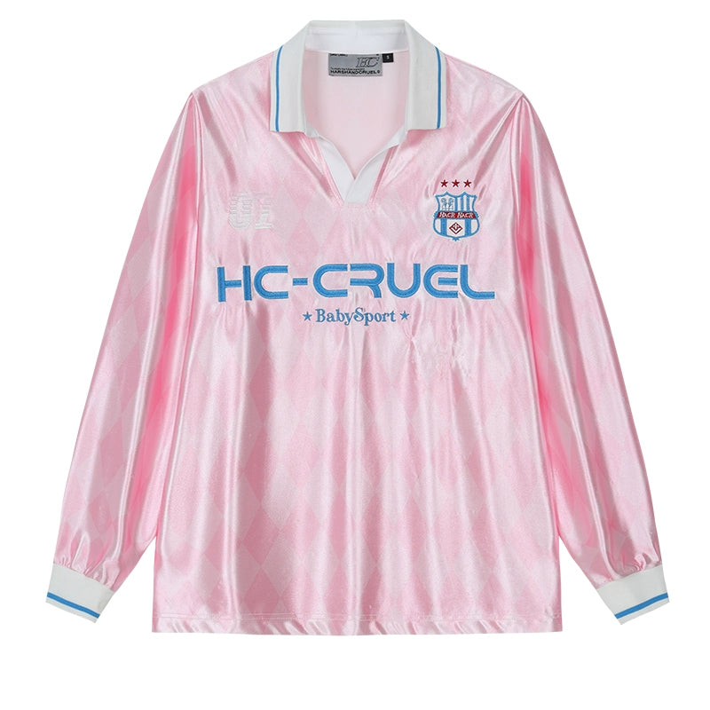 Harsh and Cruel Badge Embroidered Plaid Long Sleeve Polo Jersey | Face 3 Face