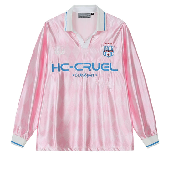 Harsh and Cruel Badge Embroidered Plaid Long Sleeve Polo Jersey | Face 3 Face