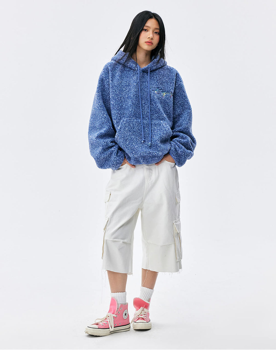 MEDM Gradient Embroidery Sherpa Fleece Hoodie | Face 3 Face