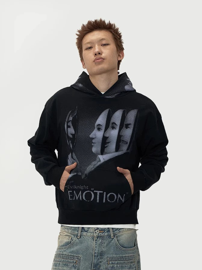 EVILKNIGHT(EK) Mirror Duality Graffiti Print Hoodie | Face 3 Face