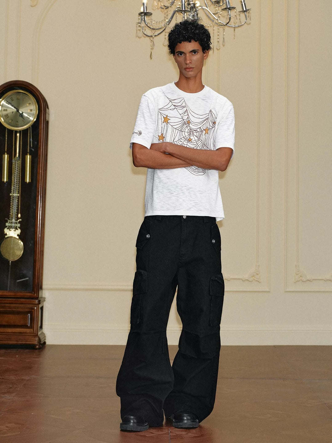 YADcrew Washed Double Pocket Wide Leg Cargo Pants | Face 3 Face