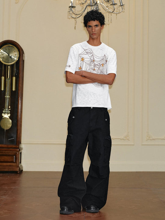 YADcrew Washed Double Pocket Wide Leg Cargo Pants | Face 3 Face