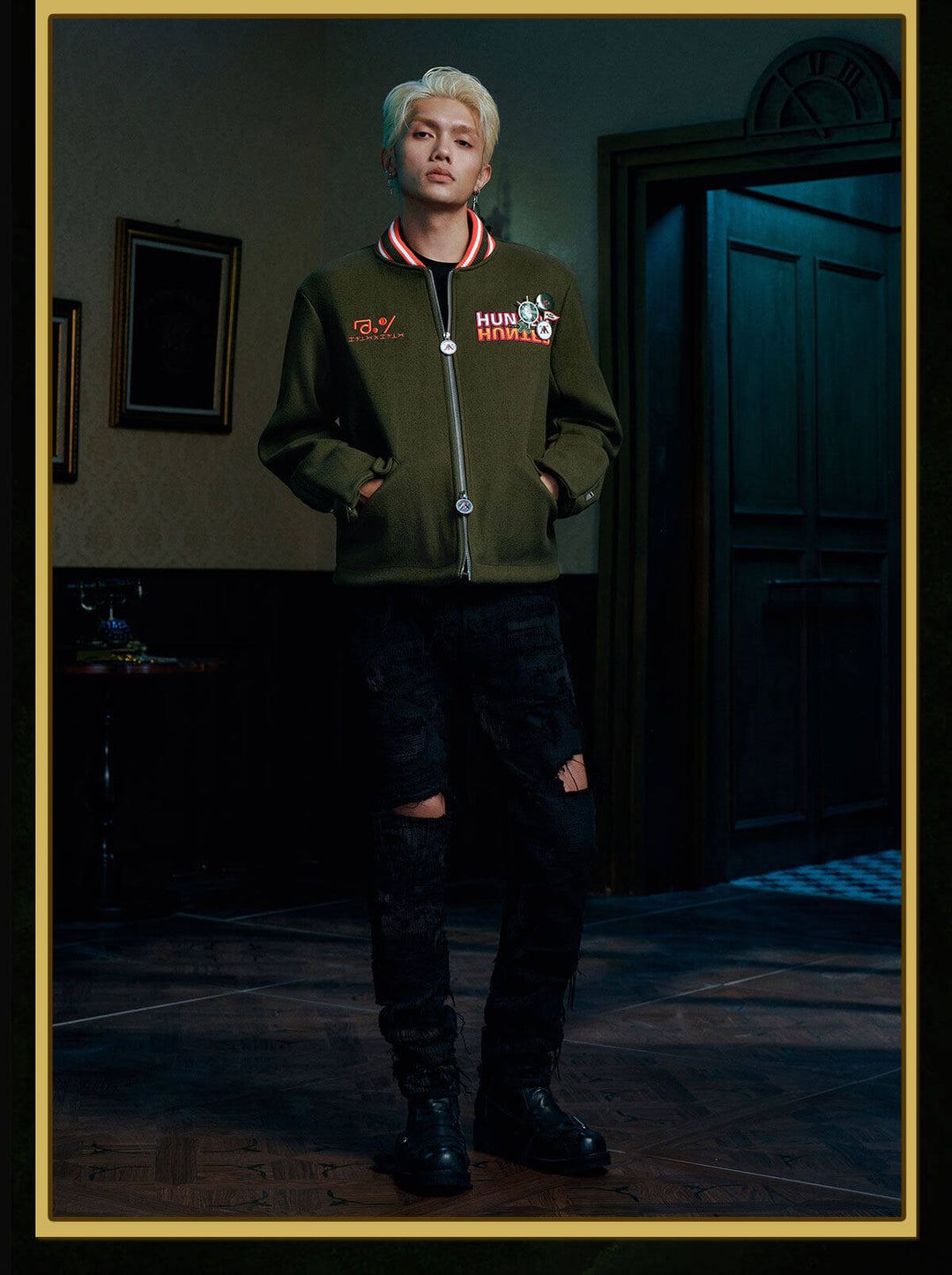 MEDM × HUNTER×HUNTER Logo Embroidered Badge Tweed Jacket