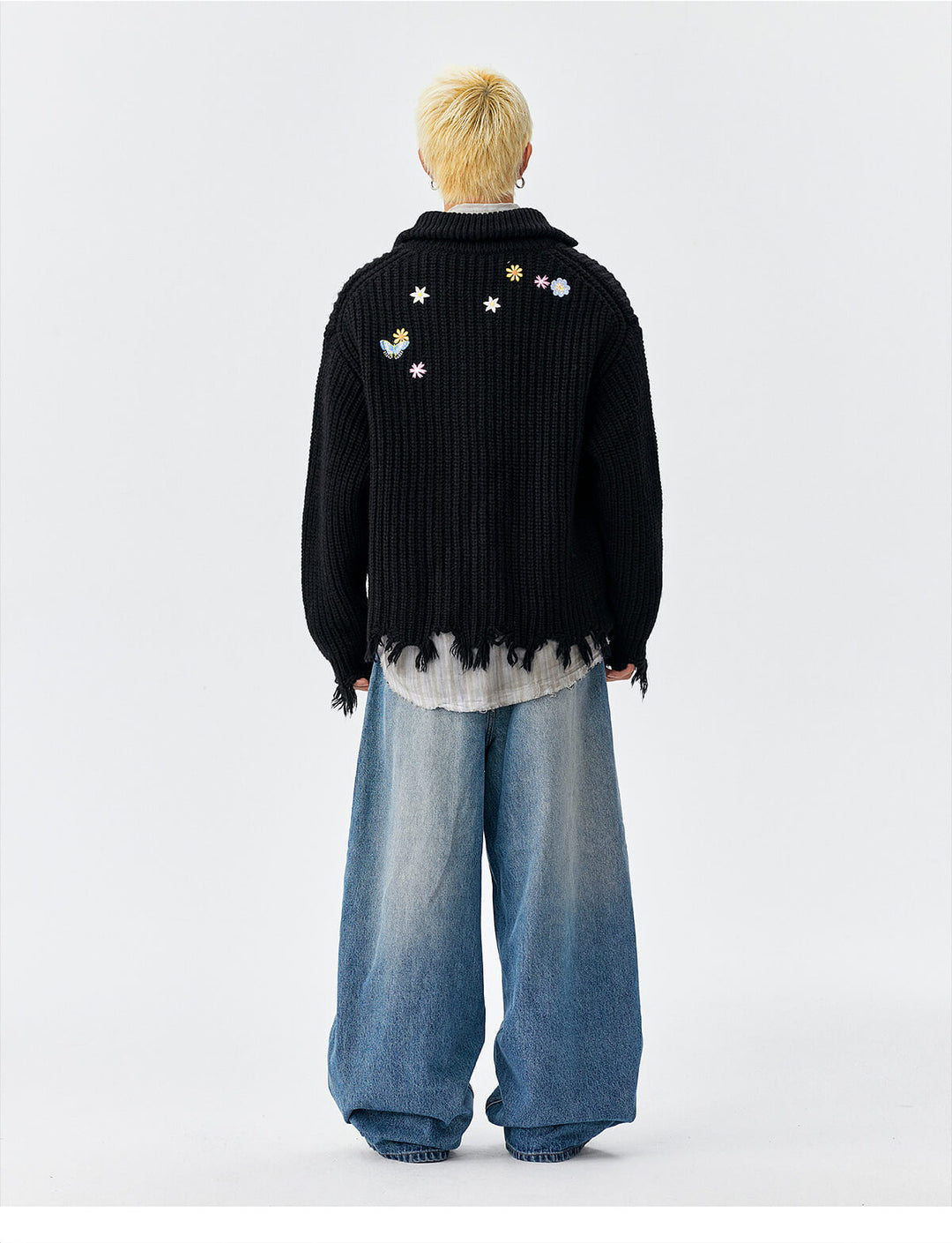 MEDM Frayed Hem Floral Embroidered Knit Cardigan | Face 3 Face