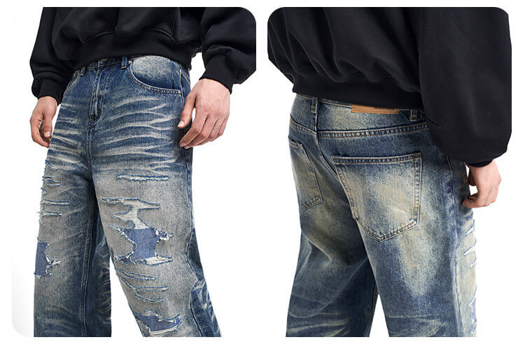 F3F Select Heavy Distressed Washed Patchwork Baggy Jeans | Face 3 Face