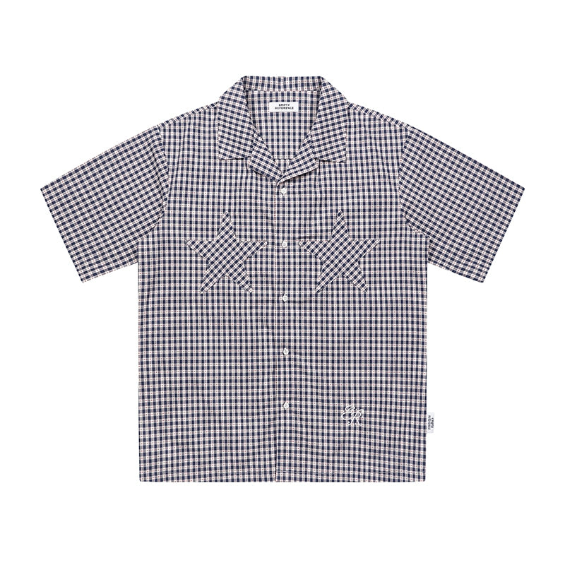 EMPTY REFERENCE Star Pocket Patchwork Plaid Short Sleeve Shirt | Face 3 Face