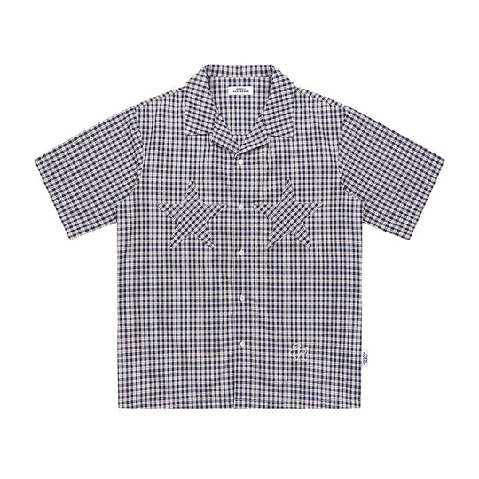 EMPTY REFERENCE Star Pocket Patchwork Plaid Short Sleeve Shirt | Face 3 Face