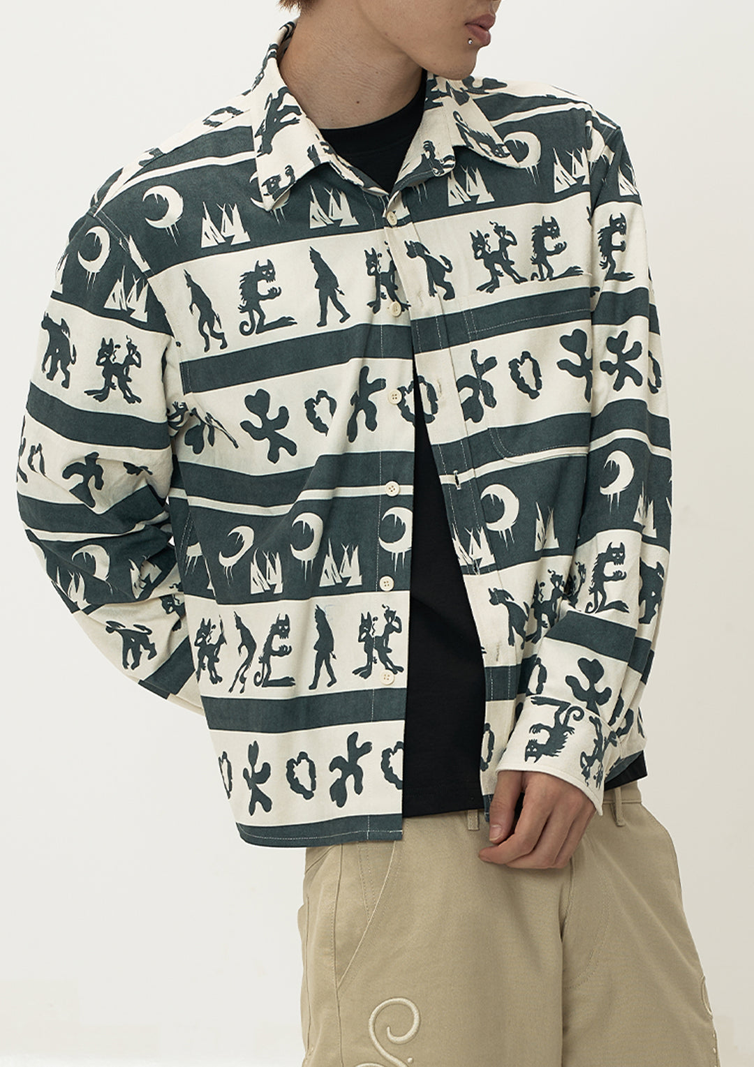 EVILKNIGHT(EK) Ethnic Print Striped Long Sleeve Shirt | Face 3 Face