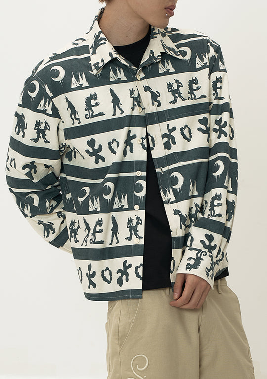 EVILKNIGHT(EK) Ethnic Print Striped Long Sleeve Shirt | Face 3 Face